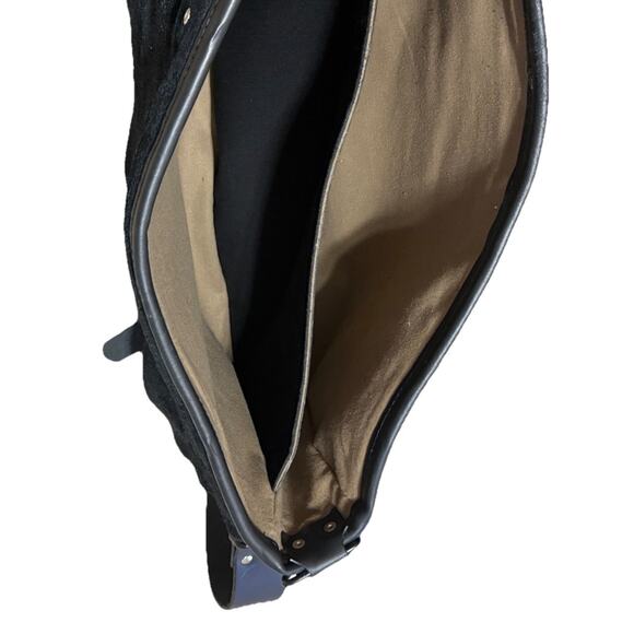 Mens Large Leather & Wool Messenger Bag Crossbody Briefcase Travel Gray Black - Picture 8 of 8